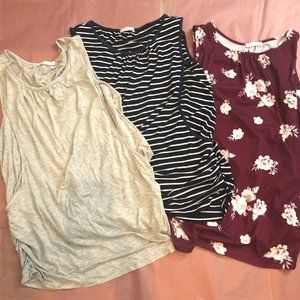 3 Women's Maternity Nursing Tank Tops Blue/White Stripe, Grey, Floral Wine Large